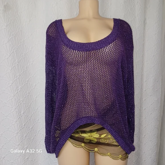 Bisou Bisou New Women XL Purple Mesh Women's Sweater - Picture 1 of 13